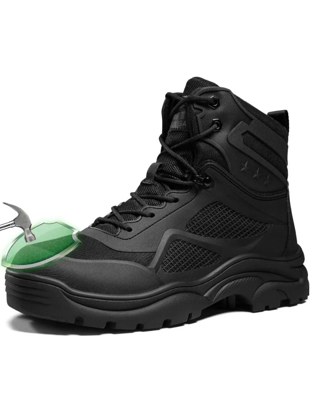 Men's Black Breathable Shoes Casual High Top Steel Toe Non Slip Hiking Boot